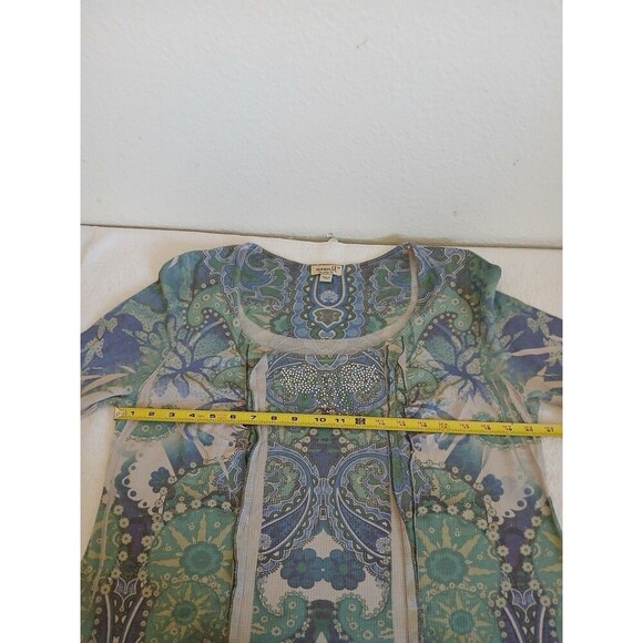 One World Womens Top Blouse Gray Blue Long Sleeve Scoop Neck Rhinestone Size 1X - Picture 10 of 15